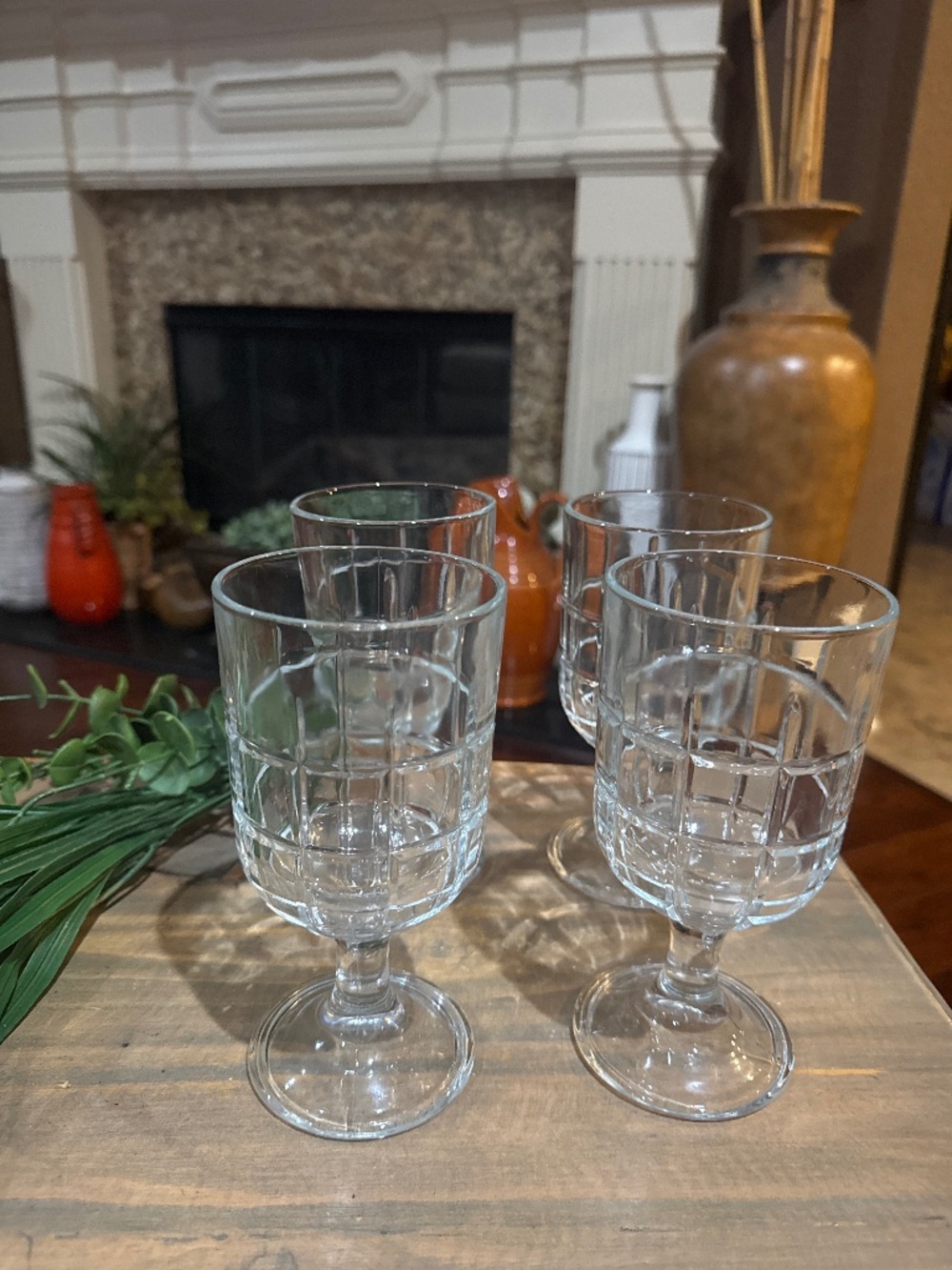 Lot Of 4 MCM Anchor Hocking Glass Tartan 6 3/4" Water Drink Goblets